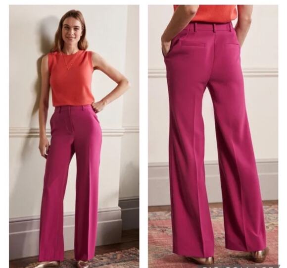 Boden Pants - Boden Wide-Leg Trousers in Magenta & Coral